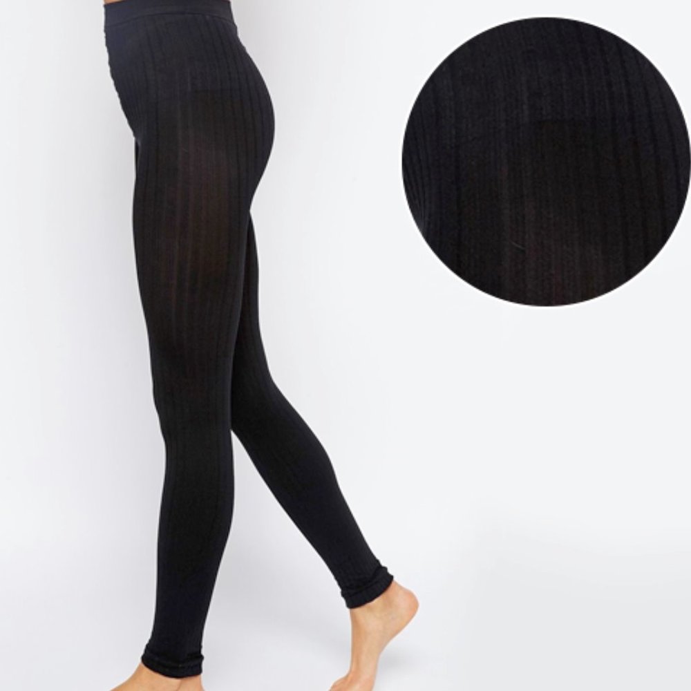 Steve Madden Ribbed Fleece Lined Footless Tights